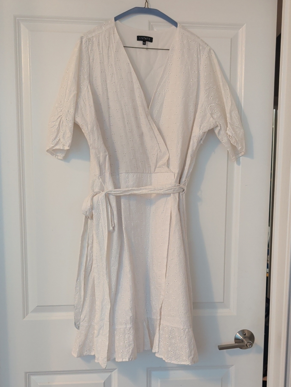 STATE White Eyelet Wrap Dress with Tie Waist